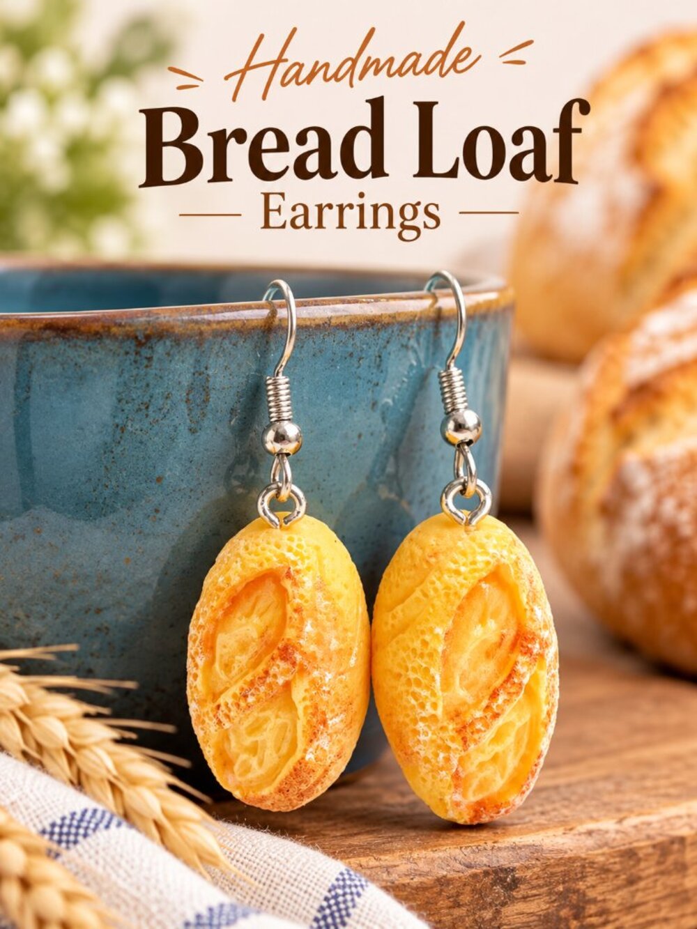 Handmade Bread Loaf Oval Drop Earrings